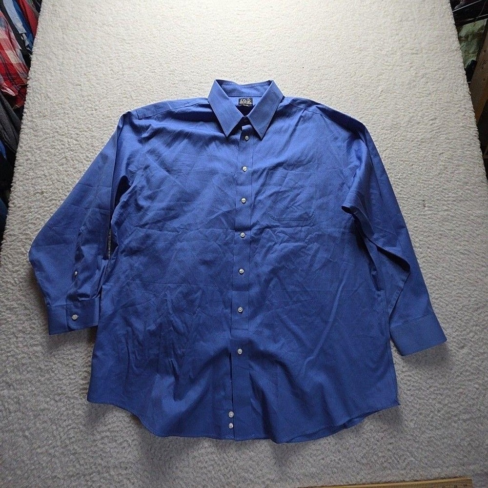 Jos. A. Bank Dress Shirt Mens 17.5 34/35 Blue Classic Fit Wrinkle Resistant LS